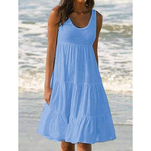Women Holiday Summer Solid Sleeveless Party Beach Dress, iBuyXi.com, Beach Dress, Women Clothes, Summer