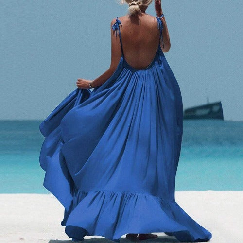 Bohemian Long Open Back Sling Beach Maxi Dress Blue / M Bohemian Long Open Back Sling Beach Maxi Dress Blue / M