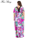Plus Size Maxi Dress Boho, Retro Print ,Women Summer Short Sleeve, High Waist Beach Dress ,Deep V Neck Elegant V, Back Sexy Dresses, Plus Size Maxi Dress, Retro Print, High Waist Beach Dress Deep V Neck, iBuyXi.com