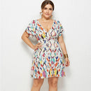 Plus Size V-neck Seaside Beach Party Dress. Seaside Beach Dress. Visit iBuyXi.com for Online Shopping and Shop the Unique Selection, Large size Women Dress, Summer Women plus Size Dress, Casual V-neck Print Large Size Dress, Holiday Seaside Beach Party Dress.