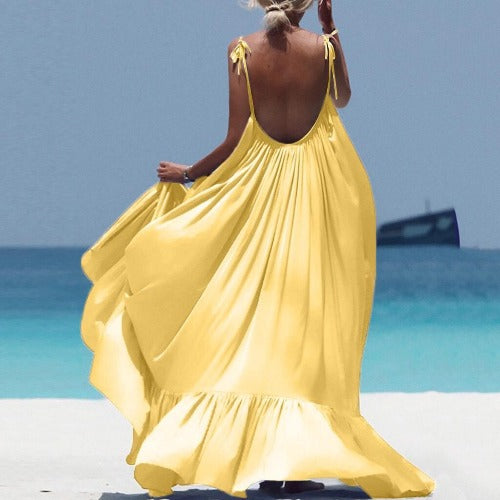 Bohemian Long Open Back Sling Beach Maxi Dress Blue / M