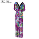Plus Size Maxi Dress Boho, Retro Print ,Women Summer Short Sleeve, High Waist Beach Dress ,Deep V Neck Elegant V, Back Sexy Dresses, Plus Size Maxi Dress, Retro Print, High Waist Beach Dress Deep V Neck, iBuyXi.com