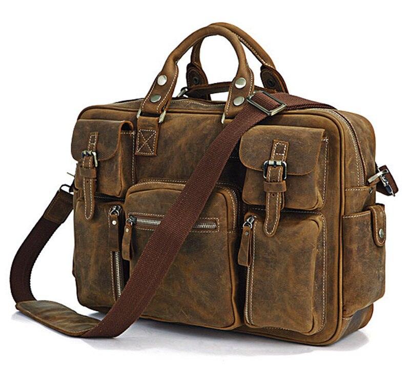 Vintage Crazy Horse Genuine Leather Travel Duffle Bag - view 6