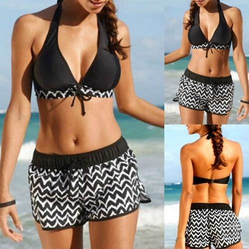 Bandage Padded Push Up Top Tankini Set