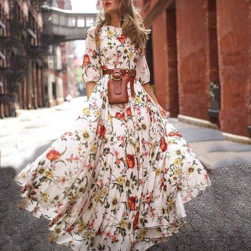 bohemian swing dress WTOBBY Women Casual Loose Bohemian Floral Short Sleeve Long Maxi Summer Beach Swing Dress for Outdoor Activities and Relaxed Style,Blue XL