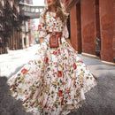 Maxi Boho Swing Dress O-Neck Floral Print Half Sleeve Long Slip Beach Dress, iBuyXi.com, women clothing, swing dress, bohemian dress, free shipping
