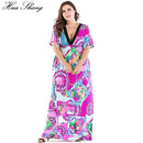 Plus Size Maxi Dress Boho, Retro Print ,Women Summer Short Sleeve, High Waist Beach Dress ,Deep V Neck Elegant V, Back Sexy Dresses, Plus Size Maxi Dress, Retro Print, High Waist Beach Dress Deep V Neck, iBuyXi.com