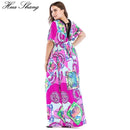 Plus Size Maxi Dress Boho, Retro Print ,Women Summer Short Sleeve, High Waist Beach Dress ,Deep V Neck Elegant V, Back Sexy Dresses, Plus Size Maxi Dress, Retro Print, High Waist Beach Dress Deep V Neck, iBuyXi.com