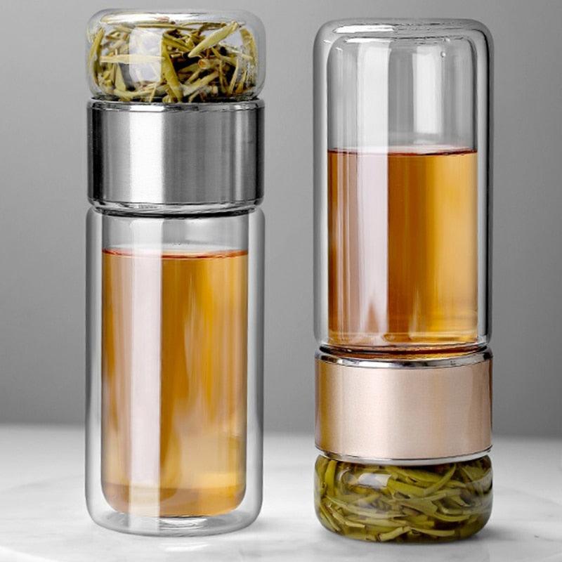 390ML Glass Tea Water Bottle Double Layer Infuser