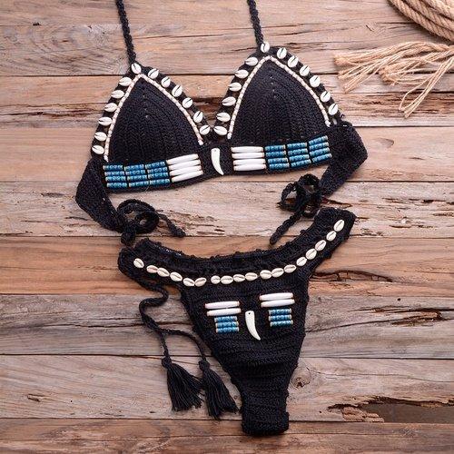 Handmade Blue Shell Beaded Bikinis Set Comes in High-Quality, Looks elegant on Beach And Swimming Occasions. - ibuyxi.com