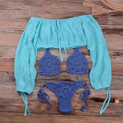Handmade Crochet Bikini Set Cover UpWith Hollow Out Design Ideal To Wear As Swimwear On Beach. - ibuyxi.com