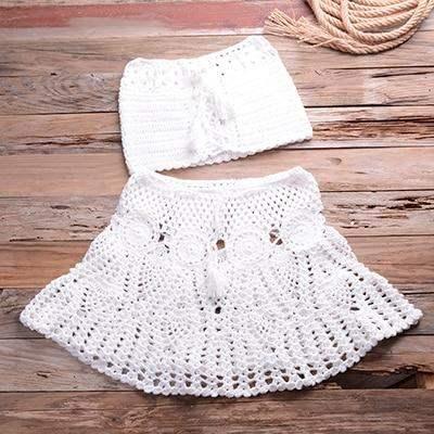 Off Shoulder Crochet Bikini Crop Top And Bottom With High, Waist Bikini Set Comes in Solid Color. - ibuyxi.com