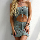 Off Shoulder Crochet Bikini Crop Top And Bottom With High, Waist Bikini Set Comes in Solid Color. - ibuyxi.com