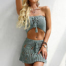 Off Shoulder Crochet Bikini Crop Top And Bottom With High, Waist Bikini Set Comes in Solid Color. - ibuyxi.com
