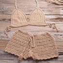 Crochet Bikini Two Pieces Set Halter Bra Tie Top Knitted Shorts Biquini Summer Beach Swimwear Hollow Swimsuit Bathing Suit, iBuyXi.com, Summer Collection