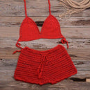 Crochet Bikini Two Pieces Set Halter Bra Tie Top Knitted Shorts Biquini Summer Beach Swimwear Hollow Swimsuit Bathing Suit, iBuyXi.com, Summer Collection