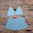 Crochet Bikini Two Pieces Set Halter Bra Tie Top Knitted Shorts Biquini Summer Beach Swimwear Hollow Swimsuit Bathing Suit, iBuyXi.com, Summer Collection