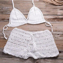 Crochet Bikini Two Pieces Set Halter Bra Tie Top Knitted Shorts Biquini Summer Beach Swimwear Hollow Swimsuit Bathing Suit, iBuyXi.com, Summer Collection