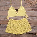 Crochet Bikini Two Pieces Set Halter Bra Tie Top Knitted Shorts Biquini Summer Beach Swimwear Hollow Swimsuit Bathing Suit, iBuyXi.com, Summer Collection