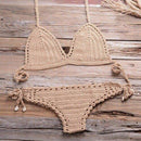 Crochet Bikini Two Pieces Set Halter Bra Tie Top Knitted Shorts Biquini Summer Beach Swimwear Hollow Swimsuit Bathing Suit, iBuyXi.com, Summer Collection