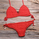 Crochet Bikini Two Pieces Set Halter Bra Tie Top Knitted Shorts Biquini Summer Beach Swimwear Hollow Swimsuit Bathing Suit, iBuyXi.com, Summer Collection