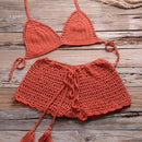 Crochet Bikini Two Pieces Set Halter Bra Tie Top Knitted Shorts Biquini Summer Beach Swimwear Hollow Swimsuit Bathing Suit, iBuyXi.com, Summer Collection