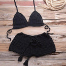 Crochet Bikini Two Pieces Set Halter Bra Tie Top Knitted Shorts Biquini Summer Beach Swimwear Hollow Swimsuit Bathing Suit, iBuyXi.com, Summer Collection