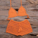Crochet Bikini Two Pieces Set Halter Bra Tie Top Knitted Shorts Biquini Summer Beach Swimwear Hollow Swimsuit Bathing Suit, iBuyXi.com, Summer Collection