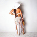 Handmade Crochet Fishnet Long Tassel Summer Beach Dress Fashion Sexy Halter Backless Maxi Dress Women Tunic Swimwear Outfits, iBuyXi.com, Online shopping website, women clothing, free shipping, beach sexy dress, bikini coverup, new design tassel crochet dress, maxi dress