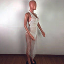 Handmade Crochet Fishnet Long Tassel Summer Beach Dress Fashion Sexy Halter Backless Maxi Dress Women Tunic Swimwear Outfits, iBuyXi.com, Online shopping website, women clothing, free shipping, beach sexy dress, bikini coverup, new design tassel crochet dress, maxi dress