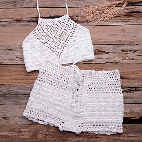 Handmade Crochet Bikini Set which is perfect to wear as Bathing Suits and Surfing Clothes which comes with Hollow Swimsuit Design. - ibuyxi.com