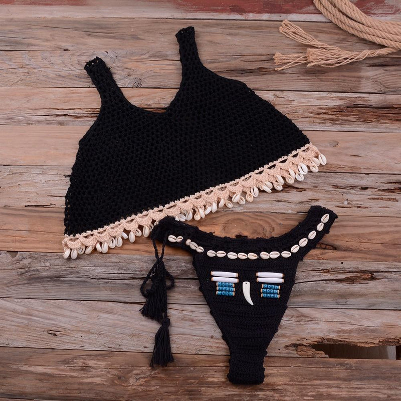 Handmade Shell Brazilian Bikini Set Split Crochet Which Looks Stunning And Elegant On Pool Parties. - ibuyxi.com