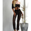 Handmade Crochet Bikini Cover-up Tassel which comes with Pants See-through Wide Leg Pants An Ideal Sea Cover Up With Trouser. - ibuyxi.com