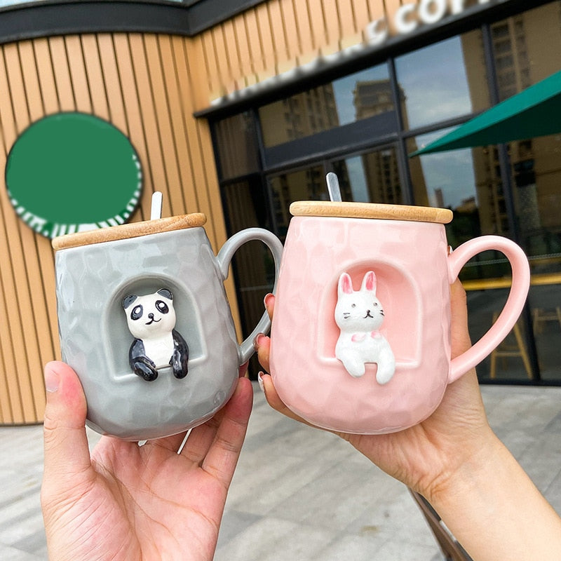 Animal Personality 3D Ceramic Spoon Lid Mug