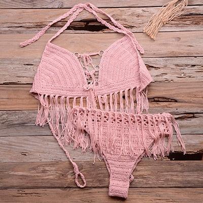 Knitted Tassel Bathing Push Up Swimsuit