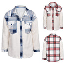 Patchwork Plaid Teddy Coat, Women Fuzzy Sherpa Fleece Warm Jacket Button Collar Long Sleeve Sweatshirt Plaid Plush Patchwork Shirt Outwear Tops Coat with Pockets Fall Winter Clothes, iBuyXi.com, Online shopping store, women clothing, stylish women jacket, casual coat for women, gift idea for girlfriend