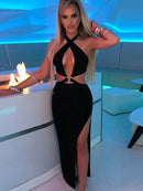 Cutout Halter Split Backless Sleeveless Maxi Dress, ibuyxi.com