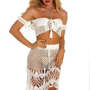 Off Shoulder Knitted Crochet Along With Crop Top And Skirts which comes in 2 Piece Set and highly recommend for Summer and Beachwear. iBuyXi.com