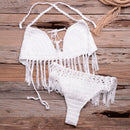 Crochet Knitted Tassel Bikini Set Beachwear And Ideal for Bathing and Wearing as Push Up Swimsuit for Pool party. iBuyXi.com