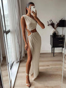 Sleeveless Backless Cutout Split Gown Maxi Dress, ibuyxi.com