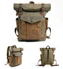 Large Capacity Waterproof Oil Waxed Canvas Leather Rucksack Backpack,, ibuyxi.com