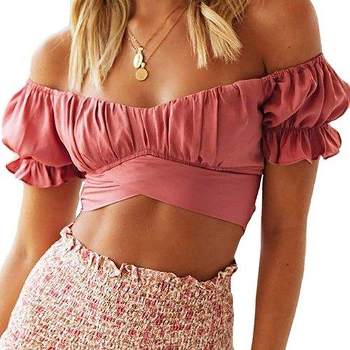 Ruffles Blouse V-Neck Crop Top. Visit iBuyXi.com for Online Shopping and Shop the Unique Selection, Fashion Ruffles Blouse Shirt, Crop Top, Sexy V-Neck Top, Tee Summer Casual Ladies Top, Female Women Short Sleeve Blouse Pullover.