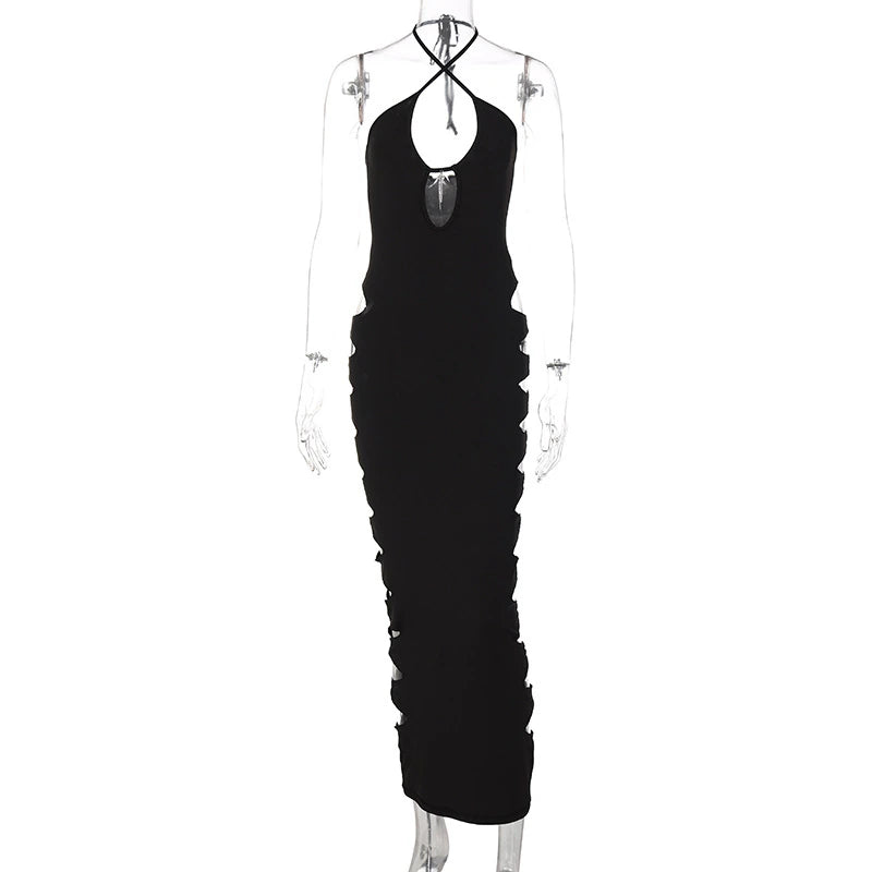 Halter Cutout Backless Bodycon Maxi Dress, IBUYXI.COM