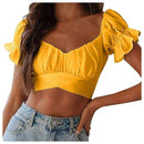 Ruffles Blouse V-Neck Crop Top. Visit iBuyXi.com for Online Shopping and Shop the Unique Selection, Fashion Ruffles Blouse Shirt, Crop Top, Sexy V-Neck Top, Tee Summer Casual Ladies Top, Female Women Short Sleeve Blouse Pullover.