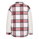 Patchwork Plaid Teddy Coat, Women Fuzzy Sherpa Fleece Warm Jacket Button Collar Long Sleeve Sweatshirt Plaid Plush Patchwork Shirt Outwear Tops Coat with Pockets Fall Winter Clothes, iBuyXi.com, Online shopping store, women clothing, stylish women jacket, casual coat for women, gift idea for girlfriend