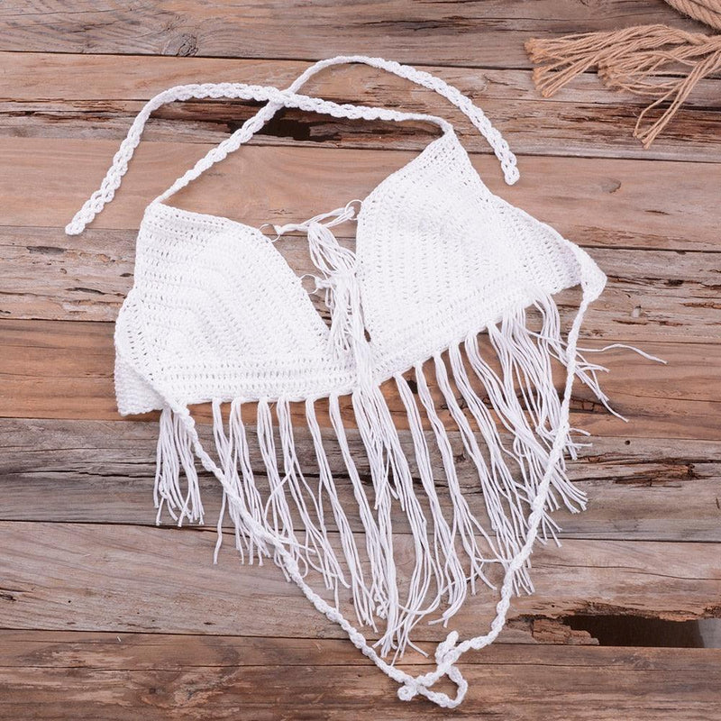 Crochet Knitted Tassel Bikini Set Beachwear And Ideal for Bathing and Wearing as Push Up Swimsuit for Pool party. iBuyXi.com