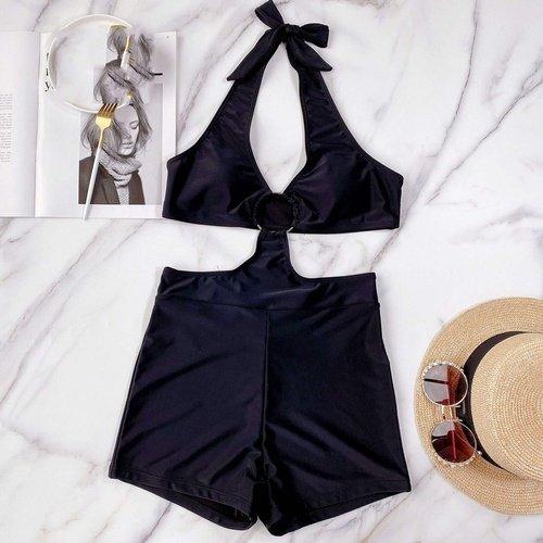 Unique Selections Of Summer Collection, Women's Bathing Suit One-piece Black Solid Color Bikini High Waisted Set, iBuyXi.com, summer outfits, bikini sets, unique design bathing suits, swimwear for sale, women clothing, sexy tankini set