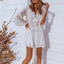 Crochet Knitted Robe Pleated Smock Beach Cover up, iBuyXi.com, summer outfits, crochet cover ups, beach dresses, sundresses, women clothing, online shopping store, free shipping, smock dresses