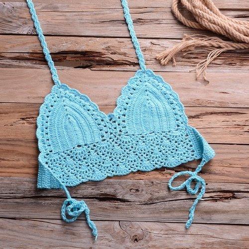 Shells Tassel Bikini Set With Knitted Crochet Swimsuit In Solid Pattern And Ideal For Bathing Suit. - ibuyxi.com
