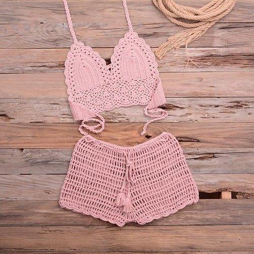 Crochet Tassel knitting Tube up Two Pieces Push-Up Bikini Set Ideal Wear For Summer And Beach Party. - ibuyxi.com
